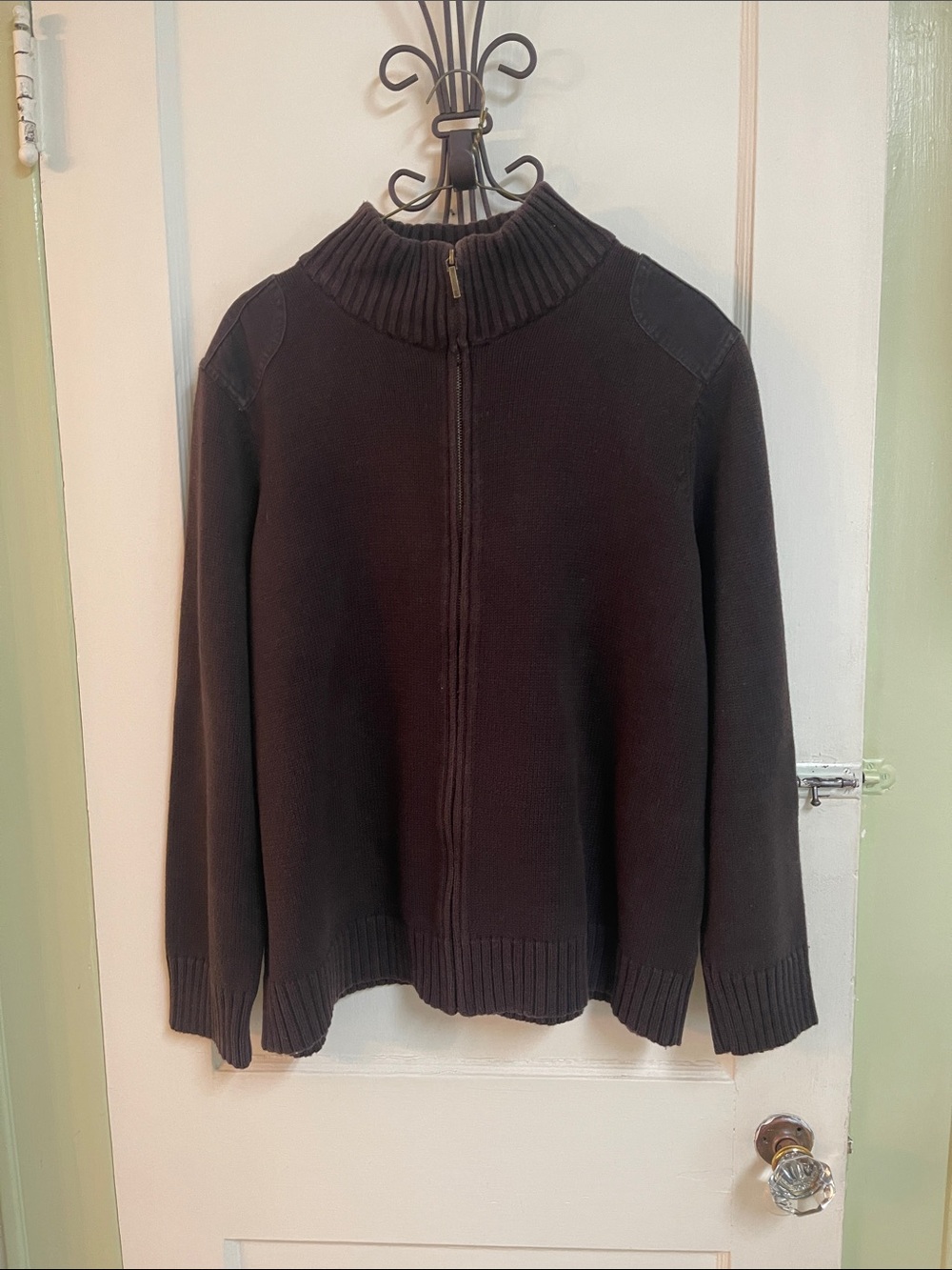 Lauren Ralph Lauren Plus Size Brown Zip-Front Ribbed Turtleneck Sweater